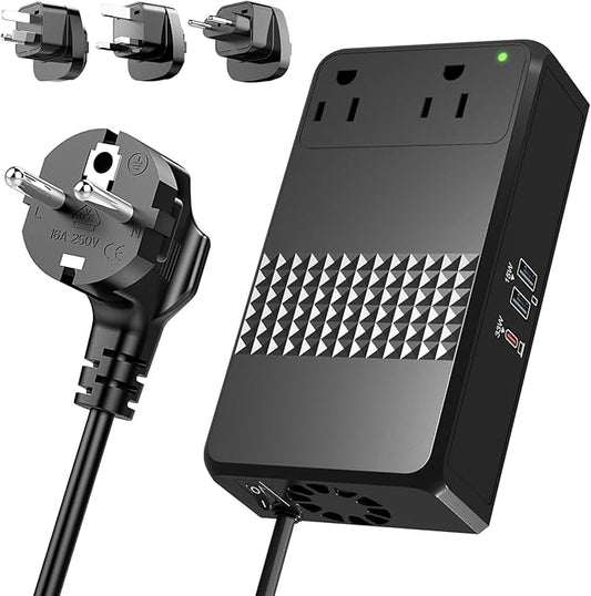 220V to 110V Voltage Converter, 600W AC Sockets Power Any American Appliances Overseas, 48W GaN USB Charger, Universal Power Plug Adapter Voltage Converter US to Europe International Travel