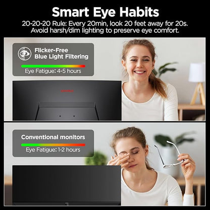 KOORUI 24 inch Curved Gaming Monitor 180Hz FHD 1080P Computer Monitor, 1ms 1500R Display, Adaptive Sync, FreeSync Premium, HDMI 2.0X2 & DP 1.2, VESA, Tilt, 24E6CA