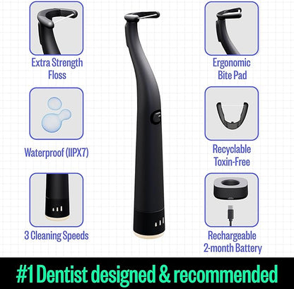 FLAUS Electric Flosser (Oprah's List, Shark Tank) 3 Speeds + 45 Refill Heads (Extra Strong Woven Floss for Durability) Water Flosser Alternative, Dentist Recommended Tooth Flossers Dental Floss Picks