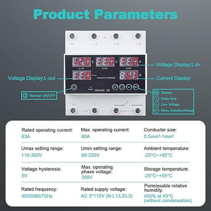 Automatic Transfer Switch, 110V 63A Auto Transfer Switch Real-time Monitoring with LED Display,Din Rail Mount