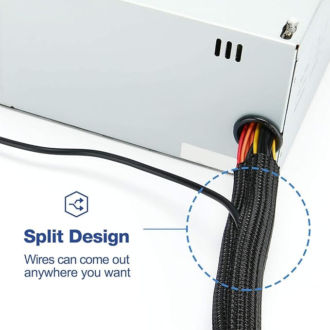 QCSIW 25ft - 1/2 inch Cord Protector, Split Sleeve Cable Management, Heavy Duty Wire Loom Tubing for Power Cords/USB/Audio Video – Pet Proof Chew Resistant Sleeving - Black