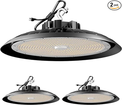 ACOHOOK 2Pack 600W UFO LED High Bay Light 5000K Daylight, 90,000 Lumens Super Bright, 100-277V Wide Voltage, Commercial High Bay Lighting for Warehouse Factory Gym, 3.3' Cable & US Hook, Plug& Play
