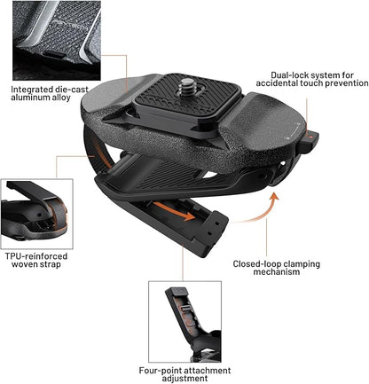 PGYTECH Beetle Camera Clip V2 with Plate, Quick Release Camera Backpack Clip, Arca-Swiss Compatible, SnapLock System for Sony/Nikon/Fuji/DSLR Cameras, Instant Mounting & Hands-Free, Black
