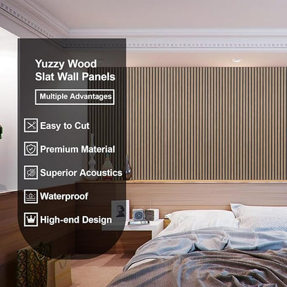 Yuzzy Wood Panels for Wall - 9 Feet Dark Walnut Wood Slat Acoustic Panels 2 PCS - Modern Sound Absorbing Wall Panels for Interior Wall Decor for Home, Office, Studio