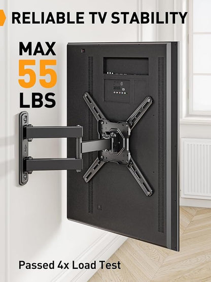 Perlegear Full Motion TV Wall Mount for Most 26–50 Inch TVs, Max VESA 300 x 300mm, TV Monitor Wall Mount Bracket with Rotation, Swivel, Tilt, Extension and Leveling Adjustment, Holds up to 55 lbs