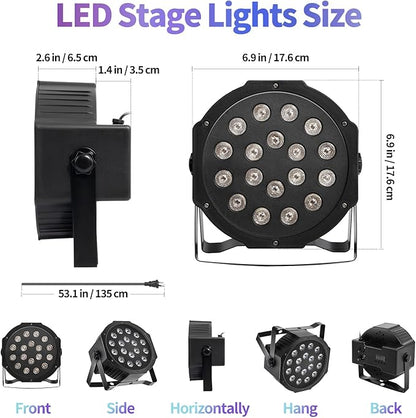 SmarketBuy Stage Lights with Sound Activated & DMX Control, 8 Pack 18x3 W LED Par Lights, Versatile DJ Light for Stage Uplighting, Wedding, Party Events, Clubs,Music Shows & Holiday Decorations