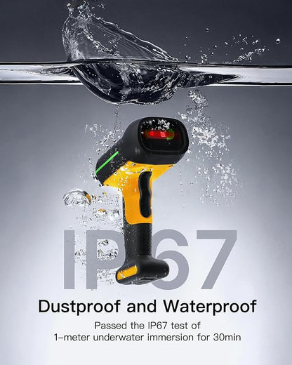 Inateck Industrial Barcode Scanner Wireless, 2D QR Code Scanner with Smart Charging Stand, IP67 Waterproof and Dustproof, Barcode Reader with 2600mAh Battery，Handscanner with App & SDK, BCST-75S