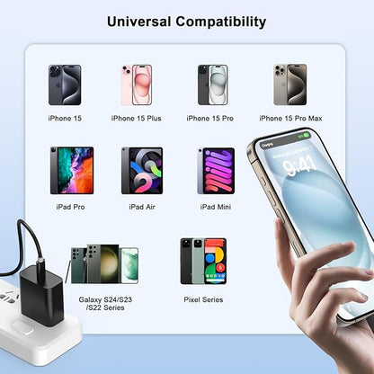 Matsusho iPhone 16 15 Charger Fast Charging 10 FT, 2 Pack 20W USB C Wall Charger with 10FT Type C Charger Cable Compatible for iPhone 16/16 Plus/16 Pro/16 Pro Max/15/15 Pro/15 Pro Max/15 Plus, Black