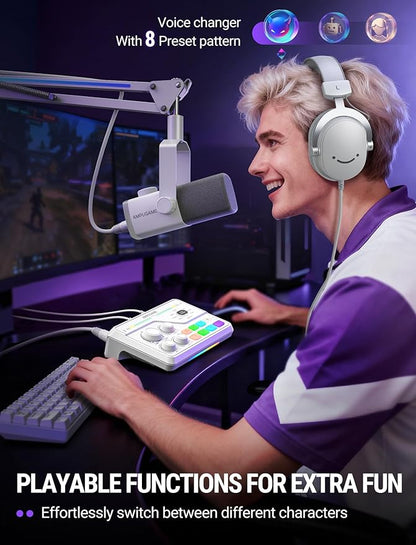 FIFINE Audio Mixer for Gaming with 7.1ch Surround Sound-Volume Knob-Mute-Voice Chat, RGB Computer Mixer with XLR Mic Interface Compatible wtih TV for Live Streaming-AmpliGame SC8W