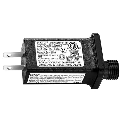 4.5V 1A LED Controller Model JT-EL/FC045V1000-C Class 2 Power Supply Replacement with 8 Lighting Modes and Memory for Christmas Light, LED String Light