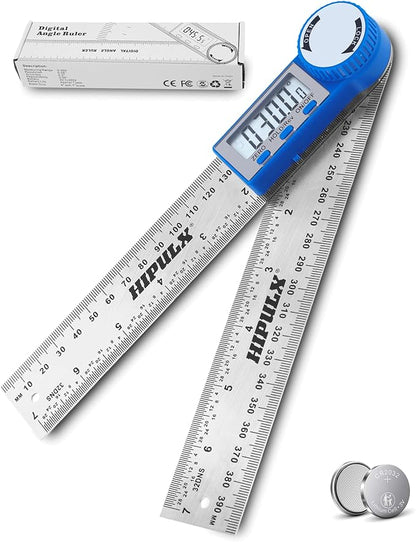 HIPULX Digital Angle Finder Ruler, 7 Inch 2-in-1 Stainless Steel Angle Finder Tool, 360° Digital Protractor with LCD Display for Woodworking, Construction, Reverse Angle Measurement