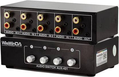 4-in 1-Out RCA 3.5mm AuxAudio Switch Box Audio Converter 4 Channels 1-in 4-Out Passive Audio Selector Switcher Box Connectors (RCA+AUX 4IN-1OUT/1IN-4OUT)