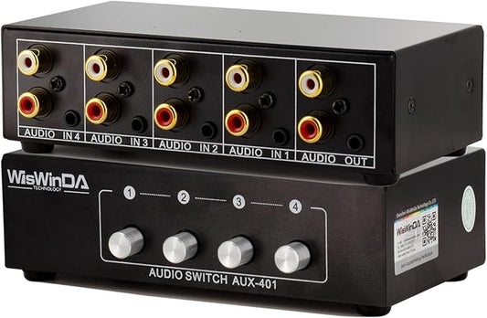 4-in 1-Out RCA 3.5mm AuxAudio Switch Box Audio Converter 4 Channels 1-in 4-Out Passive Audio Selector Switcher Box Connectors (RCA+AUX 4IN-1OUT/1IN-4OUT)