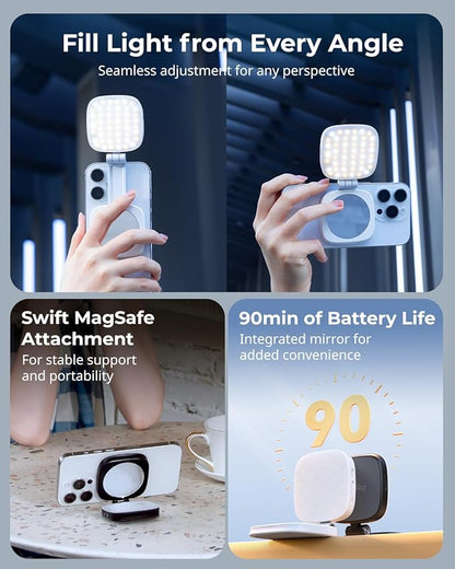SmallRig Magnetic Selfie Light for iPhone, Phone Light with a Mirror, Instant Attachment for MagSafe, for Selfies, Video Conference, Vibe P48 White