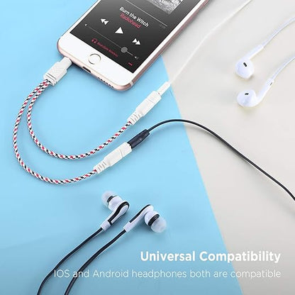 DUKABEL Headphone Splitter, 3.5mm Splitter Cable for Headset [Fine Braided & Gold Plated] Stereo Audio Y Cable AUX Splitter - Compatible for iOS, Android, Smartphones, Tablets & More - (0.85ft/26cm)