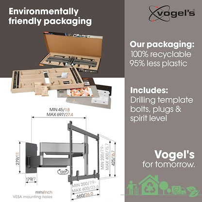 Vogel's TVM 5855 Full-Motion Ultra Strong TV Wall Mount for Large and Heavy TVs up to 100 inches and 165 lbs, Swivels up to 120°, Max. VESA 600x400, Universally Compatible