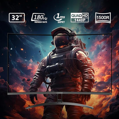 Z-Edge 32 inch Curved Gaming Monitor, QHD 1440P 180Hz 165Hz 144Hz Curved Monitor, 1500R Computer Monitor, MPRT 1ms Monitor, 16.7M Colors, 3000:1 Contrast, UG32 Ultra Slim Bezel, DP x2, HDMI x2