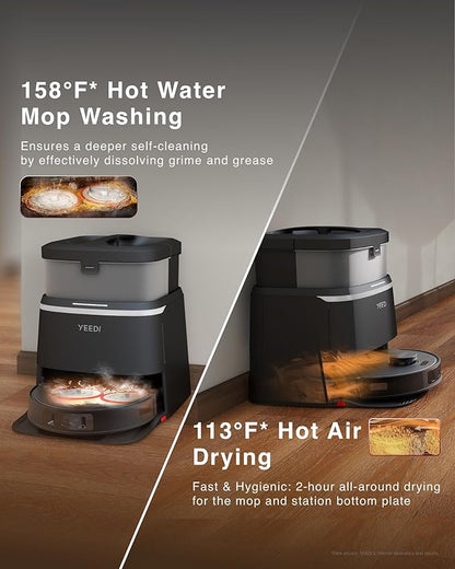 Yeedi M12 PRO Robot Vacuum and Mop Combo, 11000Pa Powerful Suction, ZeroTangle Hair-Free Brush, Auto Mop Washing & Drying, Smart Obstacle Avoidance, Self-Emptying Dock, Ideal for Pet Homes