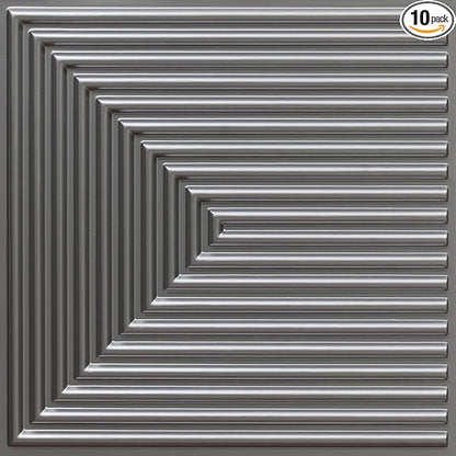 From Plain To Beautiful In Hours 9004 Depth Tier PVC 12 in x 12 in Peel and Stick Wall Panels (Covers / 10 sq.ft), Silver, 10 Piece