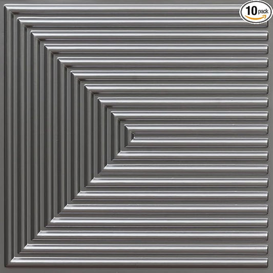 From Plain To Beautiful In Hours 9004 Depth Tier PVC 12 in x 12 in Peel and Stick Wall Panels (Covers / 10 sq.ft), Silver, 10 Piece