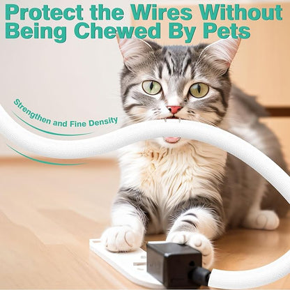 UOMTFAI Dog and Cat Cord Protector 25ft - 1/2inch, Flexible Cable Sleeve for Easy Cord Management, Protects Cables from Pets Chewing, Ideal for USB, Power, Audio and Video Cords - White