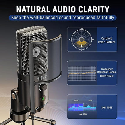 FIFINE Podcast Recording Microphone, PC USB Condenser Microphone for Streaming Vocal Music, Computer Desktop Mic with Mute Button for Windows/Mac OS-K669PRO1