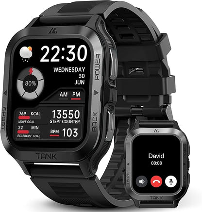 AMAZTIM Smart Watch, 60 Days Extra-Long Battery, 50M Waterproof, Rugged Military Bluetooth Call(Answer/Dial Calls), 1.85" Ultra Large HD Display, AI Voice Assistant, Compatible for Android and iOS