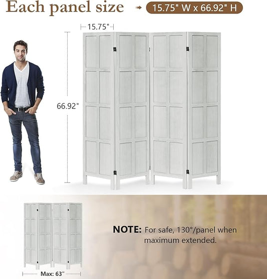 ALeesing 4 Panel Room Divider, 5.6Ft Wood Room Dividers and Folding Privacy Screens, Room Divider Wall Freestanding Room Partitions, Room Dividers Screen for Home Office Bedroom, White