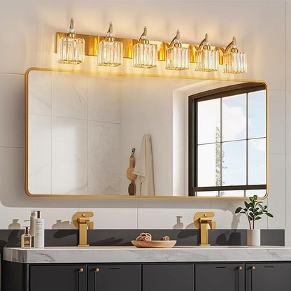 BBLLWJ Crystal Vanity Lights - Gold 6 Light Modern Bathroom Vanity Light Fixtures Over Mirror