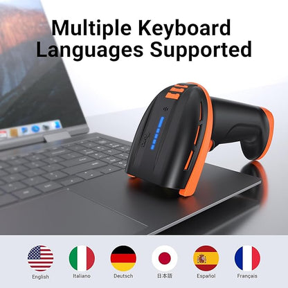 Tera Pro Barcode Scanner with Power Switch Battery Level Indicator Replaceable Battery Wall Mountable Stand 1D 2D QR Works with Bluetooth 2.4G Wireless USB Wired Bar Code Reader D6100
