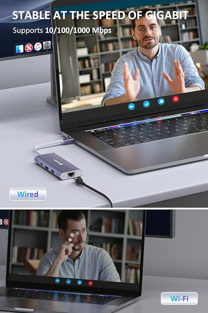 UtechSmart USB C Hub, Ethernet Multiport Adapter 6 In 1 USB C to HDMI Dock Compatible for Macbook Pro/Air, Chromebook, Dell XPS, HP and Type C Devices (Gigabit Ethernet 100W PD 4K HDMI USB 3.0) Purple