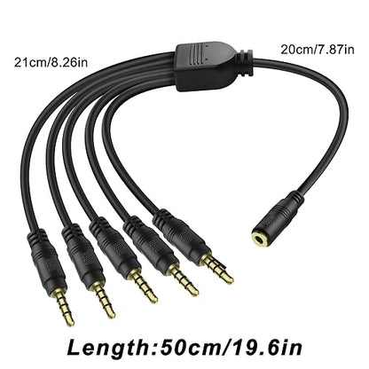MEIRIYFA 3.5mm Headset Splitter Cable 1/8" 4-Pole/3-Rings TRRS 1 Female to 5 Male Stereo Jack Audio AUX Headphone Splitter Cable 1 Input 5 Output Headphone Headset Extender Cord-50CM