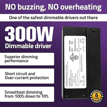HitLights 300W Dimmable LED Driver, Electronic Transformer, 120V AC to 24V DC Power Supply for LED Strip Light, IP66 Rated, Dimming with TRIAC, 0-10V, 1-10V, Potentiometer, 10V PWM, UL Listed, Class 2