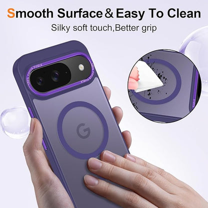 Magnetic for Google Pixel 10/Pixel 10 Pro Case, [Military Grade Drop Protection] [Compatible with MagSafe] Shockproof Slim Translucent Matte Anti-Slip for Women Girls Men Case, Deep Purple