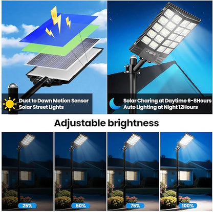 4 Pack 16" Large Solar Street Lights Outdoor Waterproof - Solar Powered Security Parking Lot Light Dusk to Dawn 60000LM,Motion Sensor Commercial LED Solar Flood Lights Remote Control for Outside Yard
