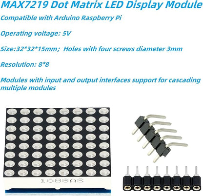 MTDELE 5Pcs MAX7219 5V 8 * 8 Dot Matrix LED Display Module Kit Control Compatible with Arduino Raspberry Pi