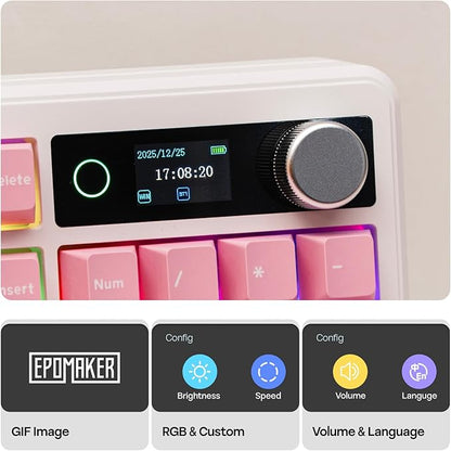 EPOMAKER TH99 PRO 96% Mechanical Keyboard with Screen & Knob, 10000mAh, 2.4Ghz/BT, Hot Swap, Custom Driver, RGB Backlight, PBT Keycap, Wireless Gaming Keyboard for PC/Mac (Pink, Sea Salt Silent)