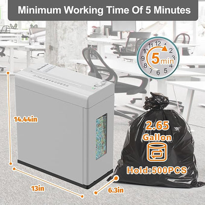 Suntiko Paper Shredder, 5-Sheet Micro Cut with 2.65 Gallons Bin, P-5 High Security Level, 5 Munites Non-Stop Working Time, Compact Design Pull Out Basket with Jam Proof System for Home Office
