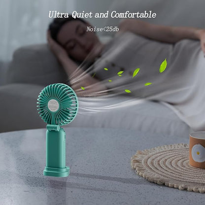 GOCKERA Portable Fan, 4200mAh Battery Operated Fan, 5 Speeds&Digital Display, Makeup Fans for Women with Base, 180°Foldable 3in1 Handheld/Neck/Desk Fan for Outdoor Indoor,Ultra Quiet (Green)