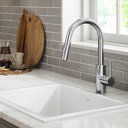 KRAUS Oletto Single Handle Pull Down Kitchen Faucet with QuickDock Top Mount Installation Assembly in Chrome, KPF-2620CH