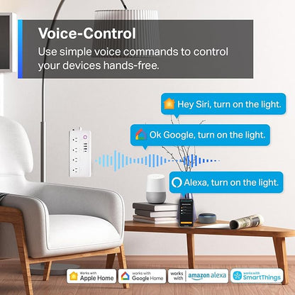Matter Smart Power Strip,WiFi Flat Plug Strip with 4 Smart Outlets and 4 USB Ports, Voice/APP Remote Control,5 Ft Extension Cord Surge Protector,Compatible with Alexa, Apple HomeKit and Google