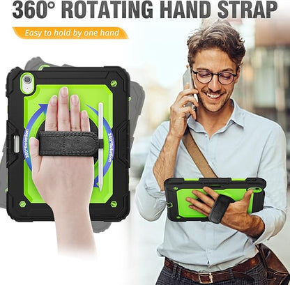 HXCASEAC Case for iPad Air 11 inch (2025 M3 / 2024 M2), Shockproof Design with Pencil Holder/Screen Protector/Rotating Hand Strap, Protective Cover for iPad Air 7th/6th Generation - Green