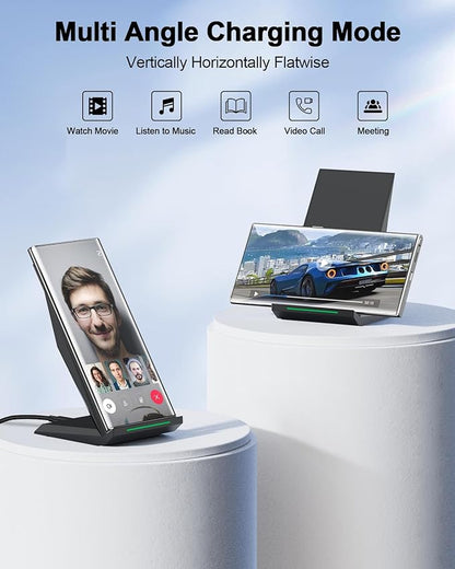 Fast Wireless Charger, [2 Pack] NANAMI Qi Certified Wireless Charging Stand Compatible iPhone 16/16 Pro/16 Pro Max/15/14/13/12/11 Pro, Phone Charger for Galaxy S25/S24/S23/S22/S21 and Qi-Enabled Phone