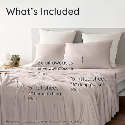 Bambaw 100% Viscose Derived from Bamboo Sheets King Size Set – 4pcs Luxury Bed Sheet Set, Best Cooling Sheets for Hot Sleepers, Soft & Breathable, Fits Up to 16'' Deep Pocket (Sand)