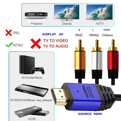 HDMI to RCA 10FT Cable with IC, HDMI Male to 3-RCA BL AV Cable Video Audio Component Converter Adapter 1080P Cable for TV HDTV DVD