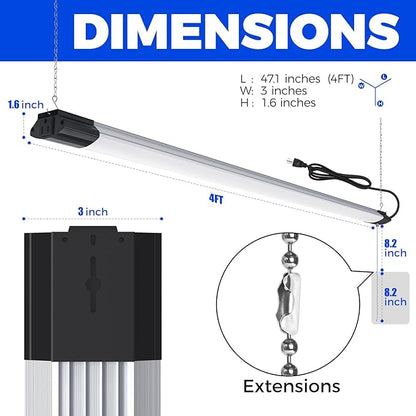 Barrina BS84 LED Shop Lights for Workshop 4FT, 84W, 10000LM, 6500K Utility Shop Lights, Pull Chain ON/Off, Hanging or Flush Mount, ETL, 6 Packs