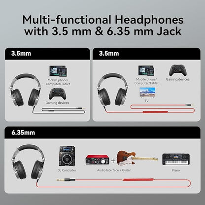OneOdio Wired Over Ear Headphones Hi-Res Studio Monitor & Mixing DJ Stereo Headsets with 50mm Drivers and 1/4 to 3.5mm Jack for AMP Computer Recording Podcast Keyboard Guitar Laptop - Black