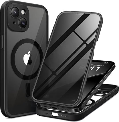BERFY Magnetic for iPhone 14 Case, Compatible with MagSafe, Built-in Privacy Screen Protector and Upgraded Camera Protection, Anti-Spy Full Body Shockproof Phone Case for 14 6.1", Black