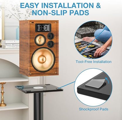 YOMT Universal Speaker Stands Pair for Surround Sound, 28 Inch Floor Speaker Stands with Cable Management Holds 22lbs Bookshelf Speaker Satellite Speaker, 1 Pair