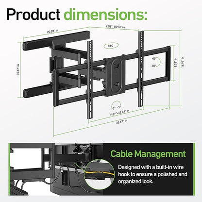 Heavy Duty Dual Arm Articulating TV Wall Mount Bracket for Hisense U76 QLED 100U76N 100 Inch TV - Tilt & Swivel with Reduced Glare